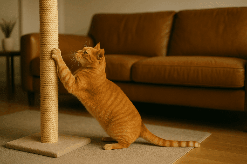 Asesorías Felinas Online 1 gato rascando el rascador hecho por IA